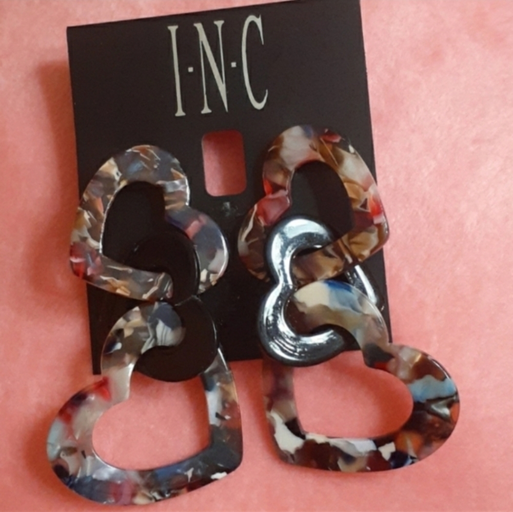 I.N.C. Multicolor Resin Heart Link Drop Earrings NWT